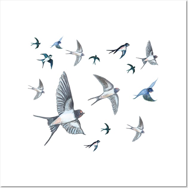 A flock of swallows Wall Art by Julia Doria Illustration